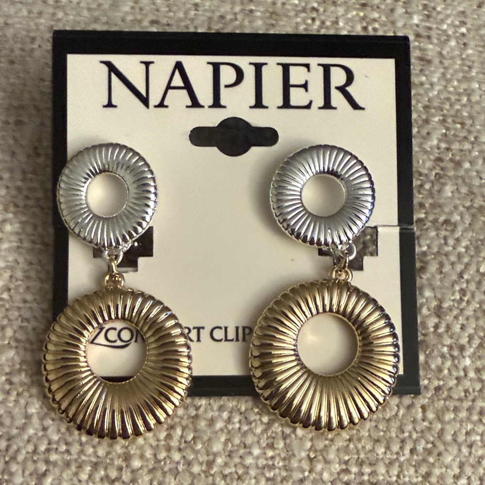 Napier Two-Tone Clip-On Earrings Boho Earrings casual occasions earrings